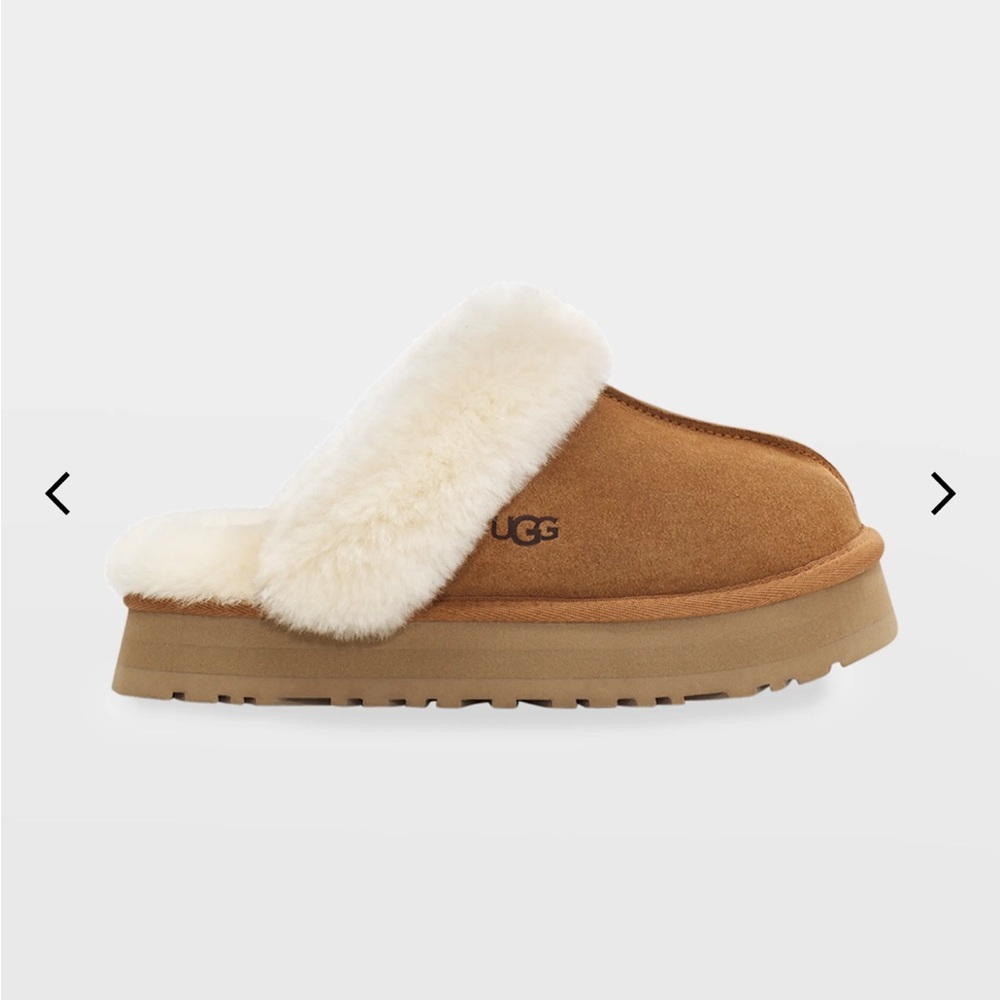 UGG Disquette Suede & Shearling Platform Slippers